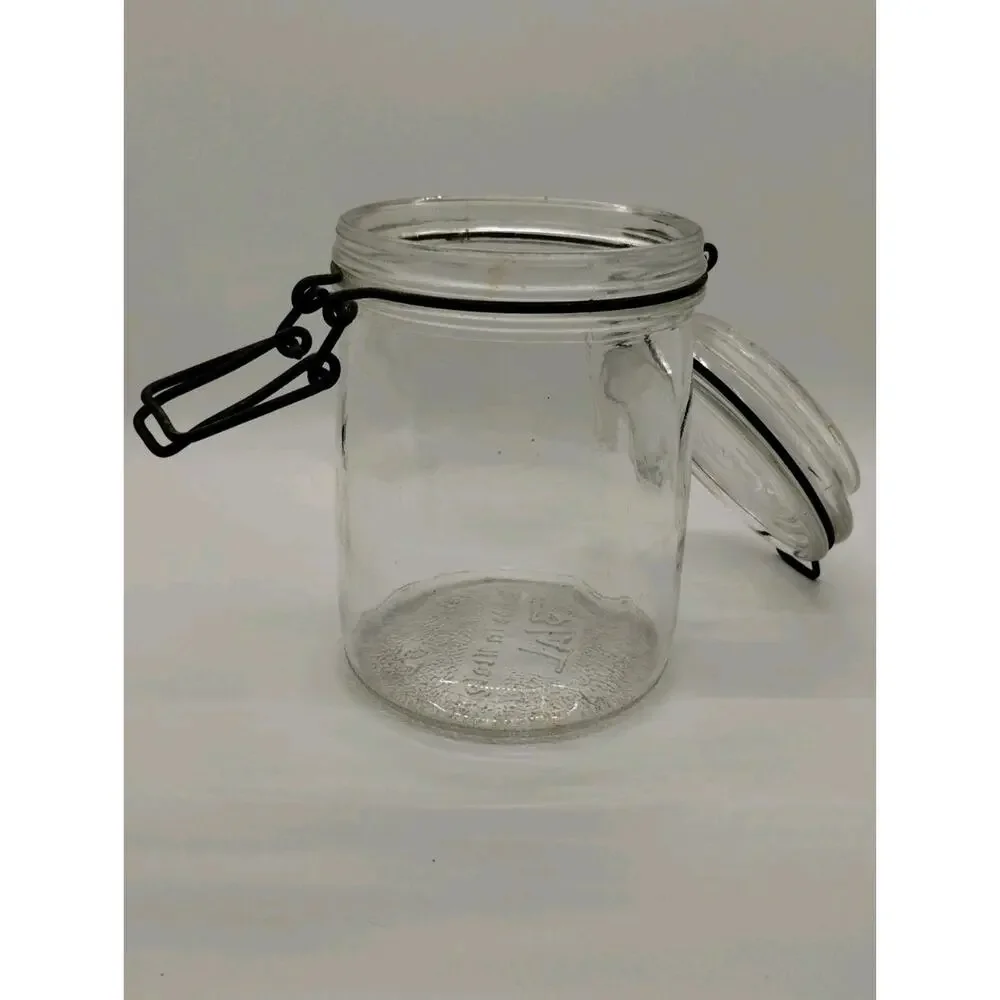 Hermetic Clear Glass Canister Jar 3/4L - Wire Hinged Lid - Made in Italy